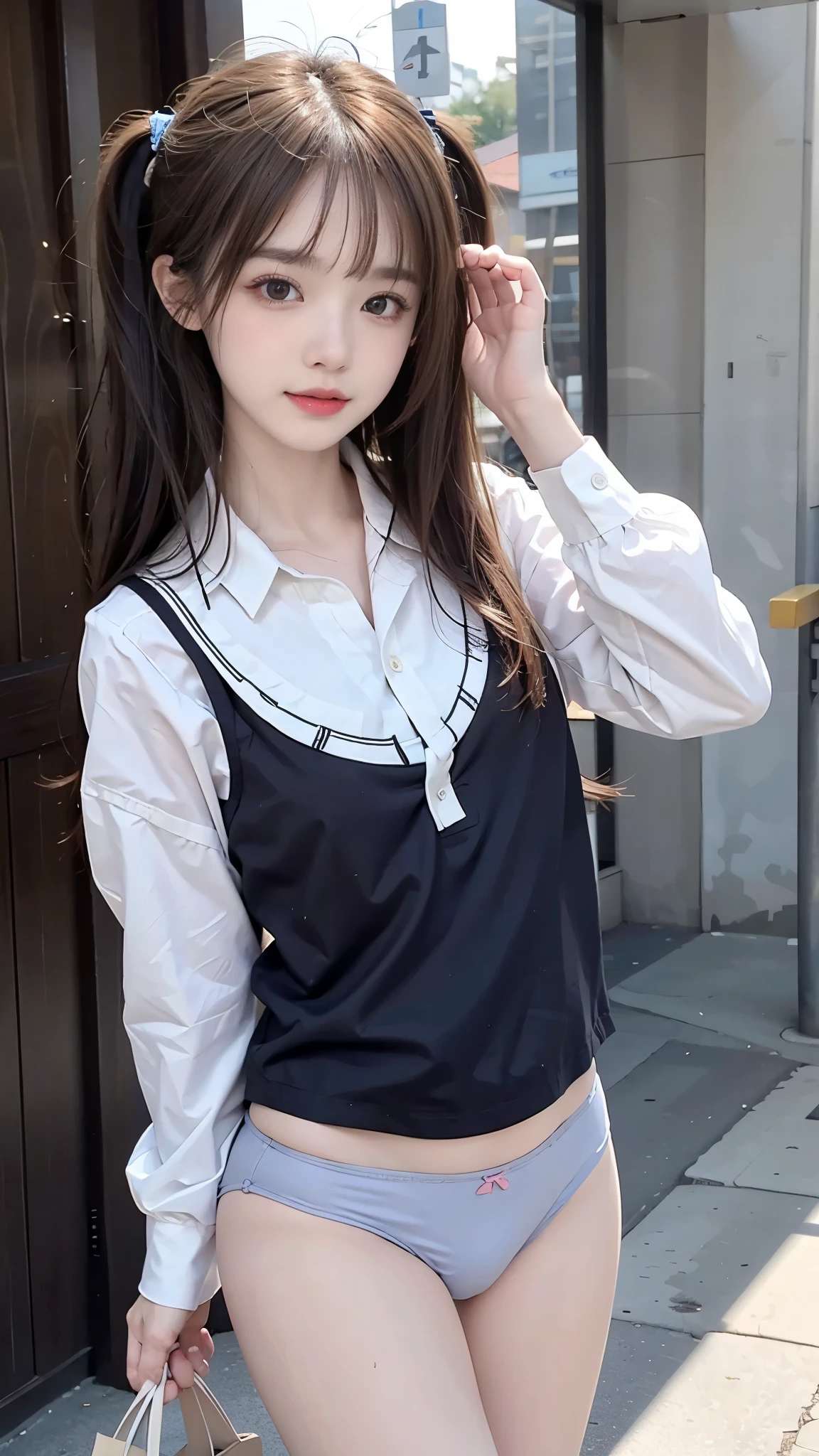 bright expression、Foto realism、top-quality、超A high resolution、A picture、The most beautiful photos of Nordic girls、Detailed cute and beautiful face、a small face、(PureErosFace_V1:0.008)、beautiful bangs、alice in the wonderland、young 17 years old、shiny white shiny skin、poneyTail、Bangs that extend to the face、By bangs、Hair between the eyes、Super long hair、Attractive platinum blonde hair is extra-long silky hair、finer hair、Charming glowing beauty bright clear clear light blue big eyes、Nipples,Are thin,School uniforms、Student clothes、eyes liner、Double eyelids、crisp breasts,In underwear while changing into exercise clothes,Underwear is made of thin strings,Pale pink underwear,Thin cotton underwear,The bright sunlight of midsummer,vivid colors,Burning colors of passion,