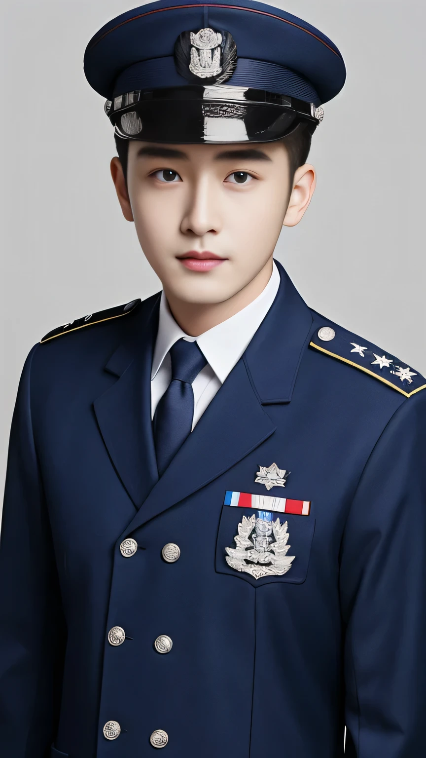 arafed man in a Uniform posing for a picture, wearing Uniform, wearing a Uniform, Uniform, military uniform, in Uniform, uniform, cai xukun, Embroidered uniform guard, Wearing military uniform, yanjun chengt, Wearing full uniform, officer uniform, Unified background, Wearing a general\of,White military uniform,Close-up photo,