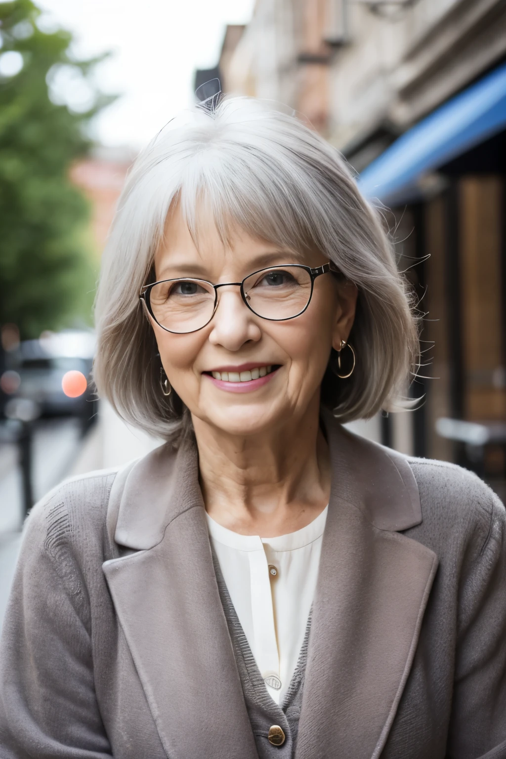 (casual wear:1.3),(70-year-old woman:1.4),(Wrinkles on the face,wrinkled body1.5),smile,(gray hair:1.2),square glasses,(old mature woman:1.3),long sauvage hair
BREAK
city,(realistic:1.2),milfAva,mature,beauty milf,Czech Mature