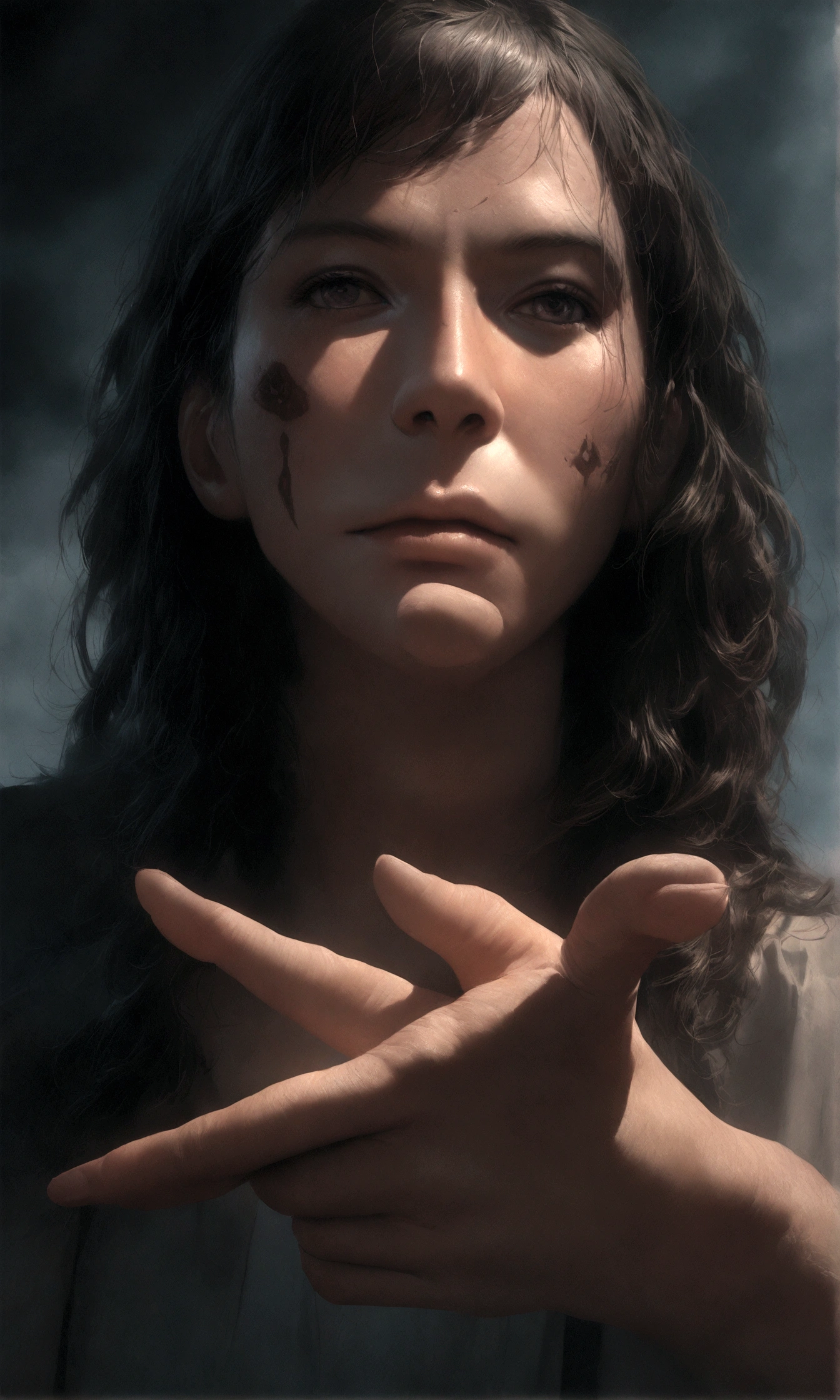 high quality, 8k, extremely detailed, photorealistic, ultra-detailed, sharp focus, physically-based rendering, 1 person, confident expression, saying "no", group of persuading figures, detailed facial features, detailed hand gestures, dramatic lighting, cinematic composition, dramatic colors, moody atmosphere, digital art, concept art