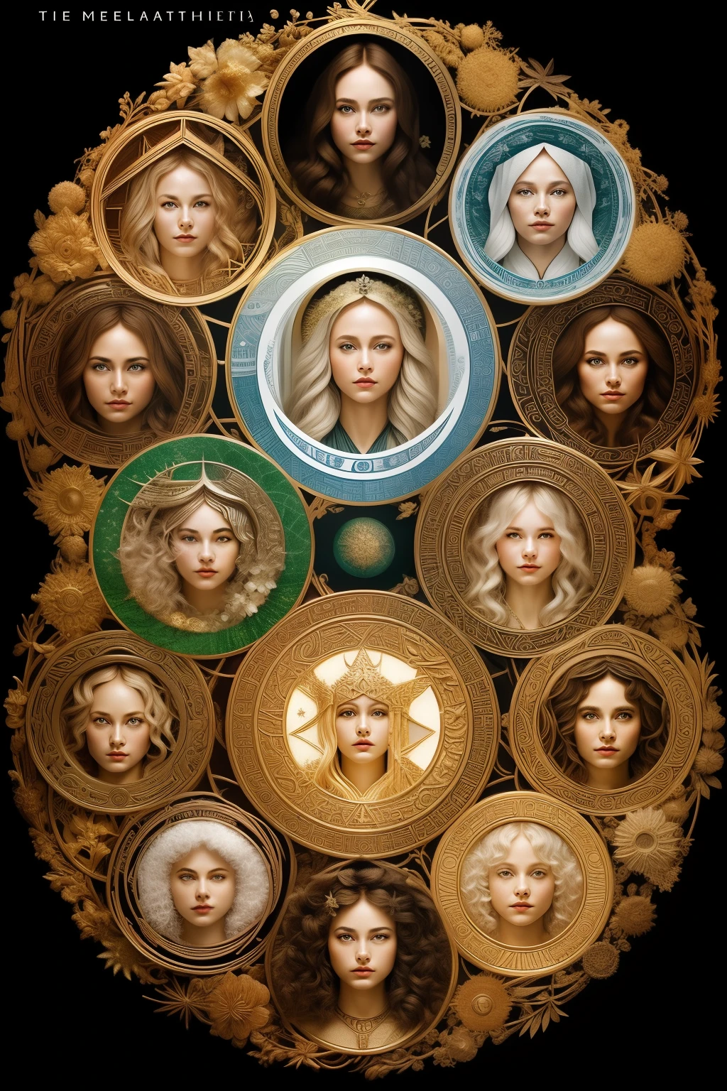 the twelve main archetypes in a circle ((melhor qualidade)), ((Obra de arte)), (detalhado), rosto perfeito