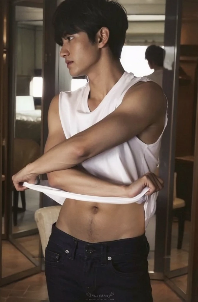 Boy lifts his shirt