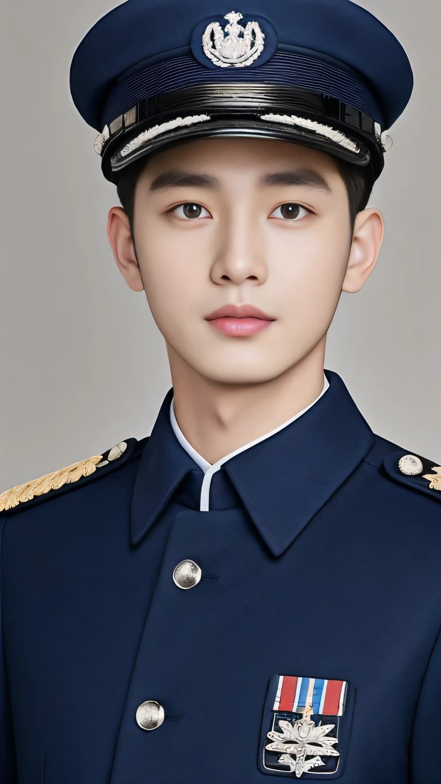 arafed man in a Uniform posing for a picture, wearing Uniform, wearing a Uniform, Uniform, military uniform, in Uniform, uniform, cai xukun, Embroidered uniform guard, Wearing military uniform, yanjun chengt, Wearing full uniform, officer uniform, Unified background, Wearing a general\of,Naval uniform,Close-up photo,
