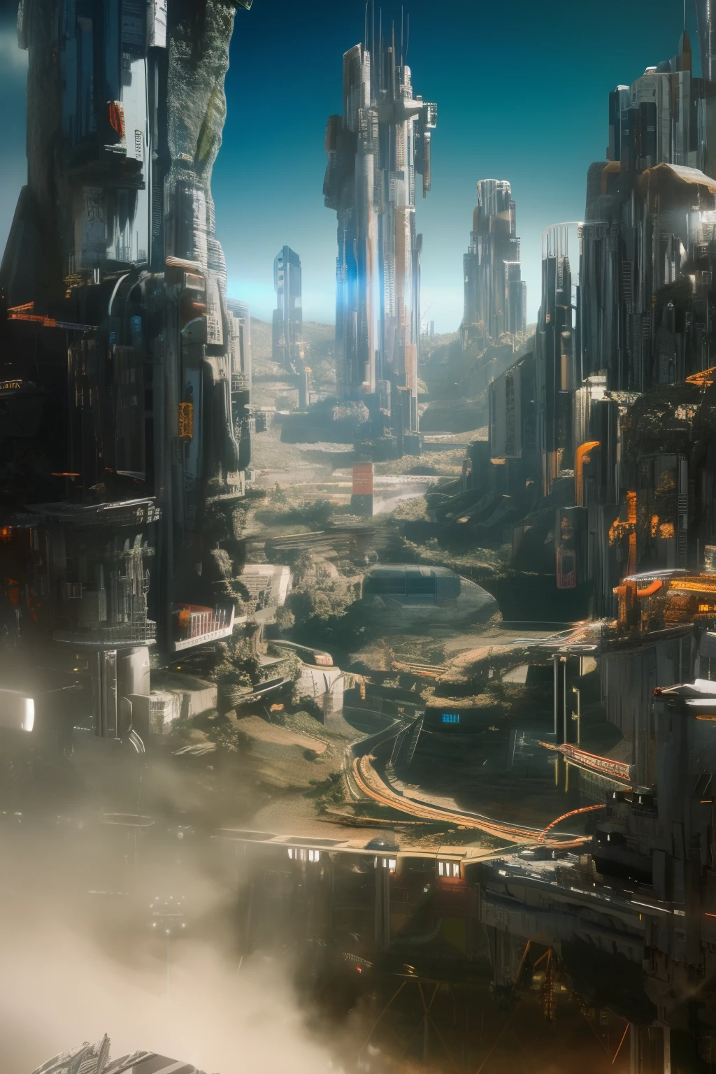 Obra de arte, melhor qualidade, alta qualidade, extremamente detalhado CG unity 8k wallpaper, fotografia premiada, HDR, Chromatic aberration ,Fotorrealista, extremamente detalhado, trends on Artstation, trends at CGSociety, intricado, alto detalhe, dramatic, arte no meio da jornada, landscape of a futuristic sci fi cidade, sci fi, ultra realistic, high resolution, cidade