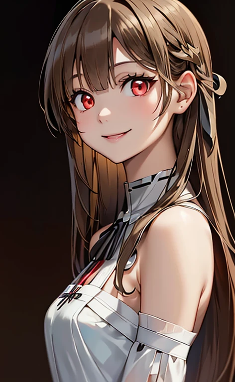 (Photorealistic:1.4)、(asuna,20-year-old:1.5),(masterpiece、lens flare:1.5、spot light:1.2、Exquisite beautiful eye:1.5,portlate),(kind eyes、tareme:1.2),(from side:1.2)
、Cute Face、 3D Face、(light brown hair:1.5)、(straight hair),.(long sidelock:1.3),(blunt bangs:1.3),(1 woman)、(Red eyes:1.2)、(upper body:1.5)、(light smile:1.5)、(head tilt) ,(Cute face:1.2),(flat chest),(),kind face,(white red gothic lolita neck holder dress),(black background:1.5)、(glowing eyes:1.3)、()、 Neat and clean、Adorable、Demure,Slim Body(),Shiny Hair、()、Nijisketch,Manga,beautifuljapanesewoman
