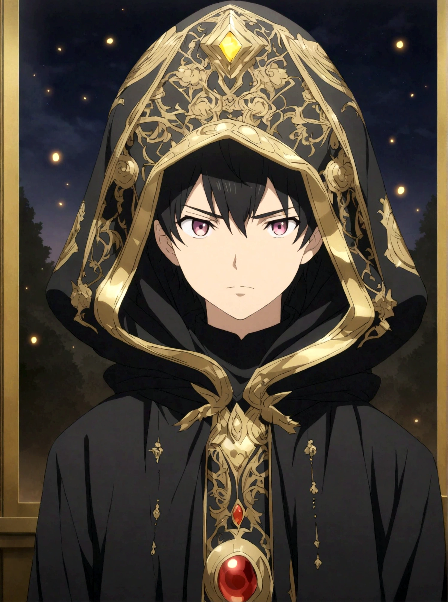Wizard,Black Hood,male,Character portrait,anime