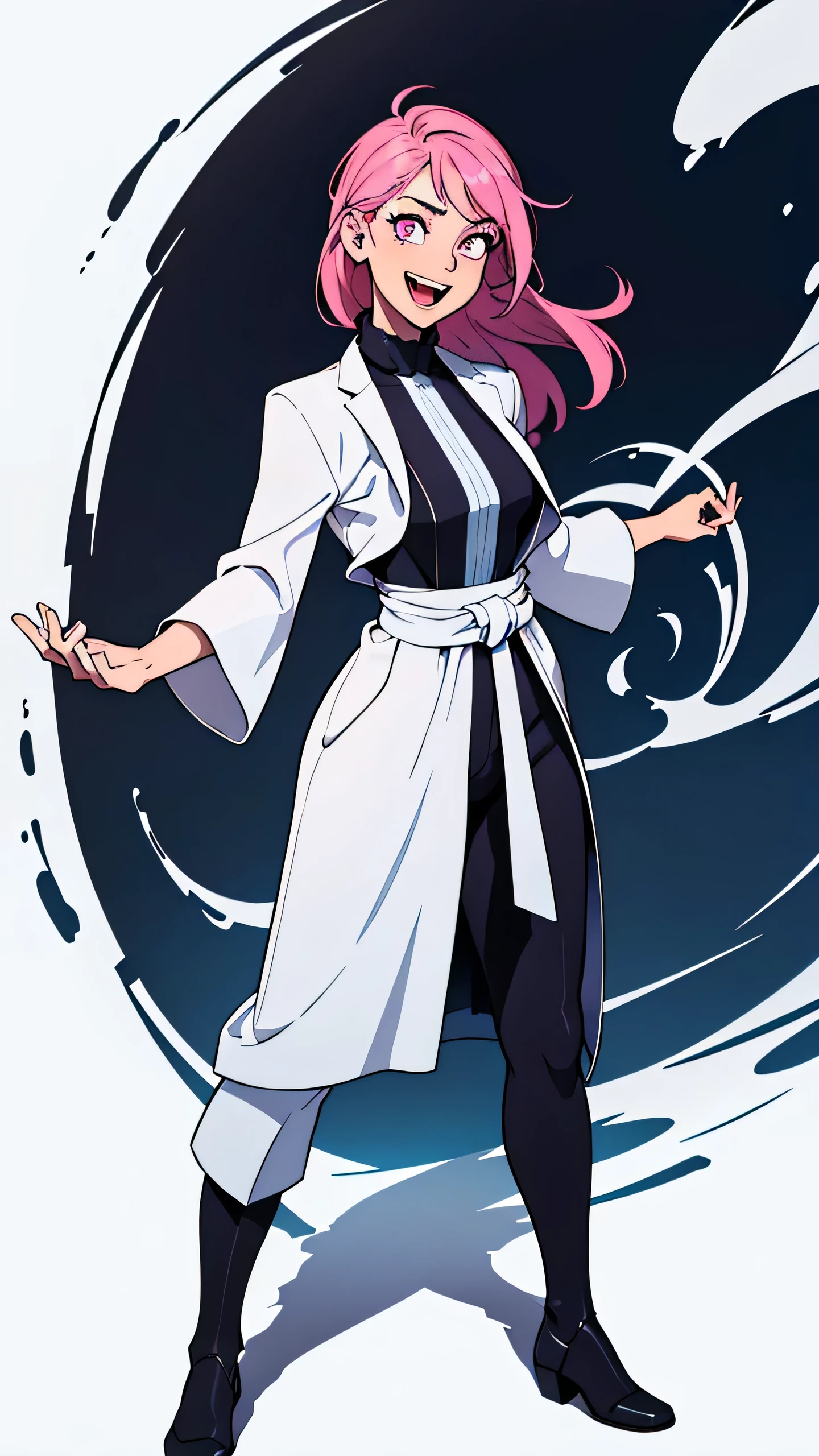 masterpiece, best quality, highres, full body, bold, realistic mixing dark lines and loose lines, bold lines, on paper, human man, dark pink eyes, full body, dark theme, beautiful, pretty, modest, standing, male, white background, defined eyes, ultra detail eyes, standing, facing towards, looking straight, looking forward, full face, clean eyes, detailed eyes, hyper realistic eyes, masculine, Laughing a lot, laughing hard, hysterical, eyes open, saturated, colorful, crazy face, insane face