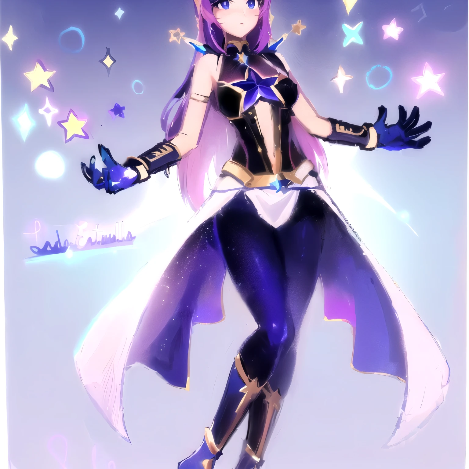 un dibujo de una mujer disfrazada con una capa y una estrella, inspirado en Li Chevalier, Inspired by Star Guardian, celda sombreada!!!, celda sombreada!!!, la galaxia marinera. Hermoso, fanart exquisito muy detallado, Hermoso celestial mage, bruja del cielo, like a retro futuristic heroine, inspirado en marinero luna, portrait of an anime heroine, ethereal astral