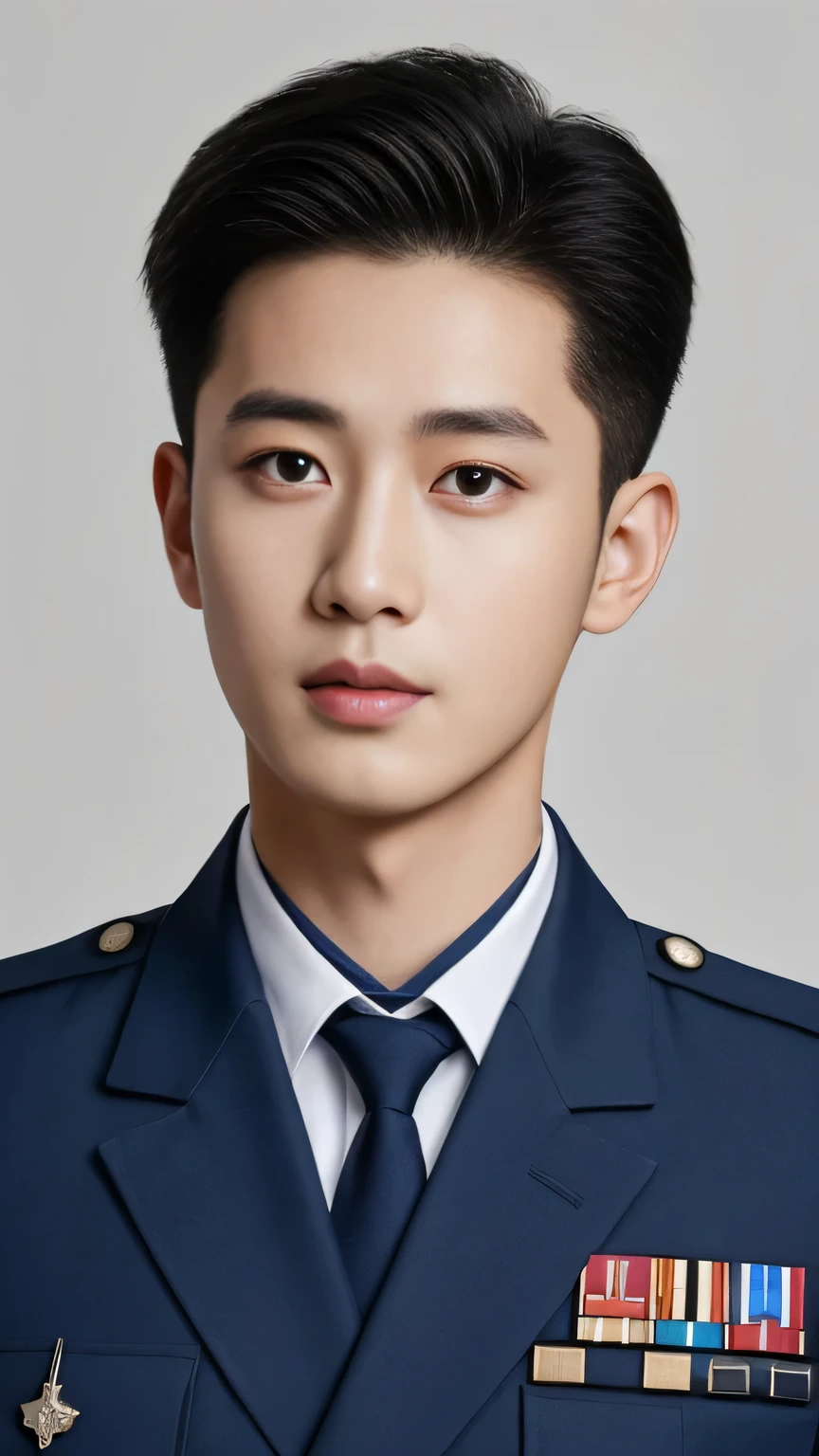 arafed man in a Uniform posing for a picture, wearing Uniform, wearing a Uniform, Uniform, military uniform, in Uniform, uniform, cai xukun, Embroidered uniform guard, Wearing military uniform, yanjun chengt, Wearing full uniform, officer, Unified background, Wearing a general\of，White Chinese Navy military uniform，Close-up photo，