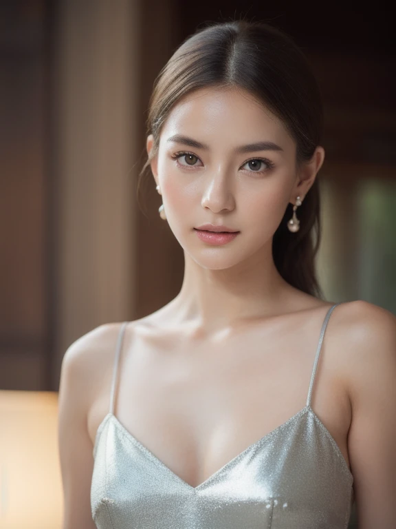 Random posture, (very delicate and beautiful work), (masterpiece), 1girl, girl in a silver dress, very detailed, waist leak, ponytail distortion, attractive appearance, beautiful clear eyes, green eye pupils, delicate necklace, delicate earrings, fairy ears, simple blurred background, description of extreme details, beautiful, charming, ultra-fine painting, delicate face, delicate figure, thin collarbone, nice lips, beautiful breasts, soft behind, mix4, (8k, RAW photo, best quality, masterpiece: 1.2), (realistic, photorealistic: 1.37), 1 girl, cute, cityscape, night, rain, wet, professional lighting, photon mapping, radiosity, physically based rendering, (beautiful little hard 1.1), (saw the head of the nipple in the dress: 1.4), White skin