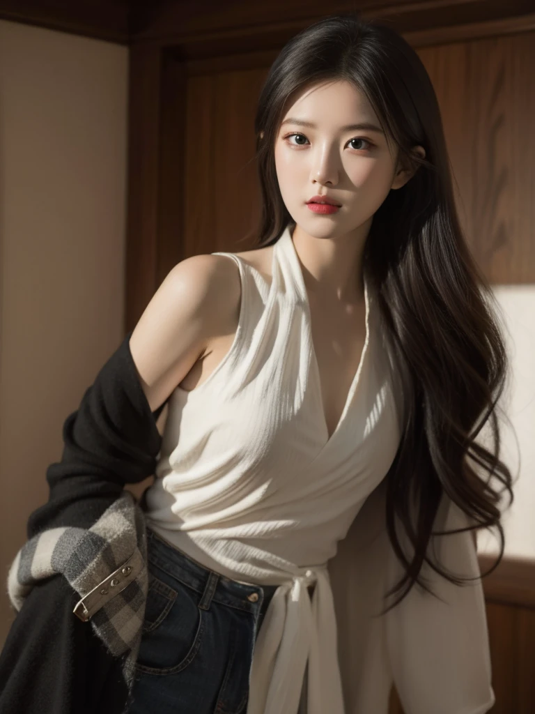 aespakarina,1girl, sexy, seduce,  white shirt, touch her own chest