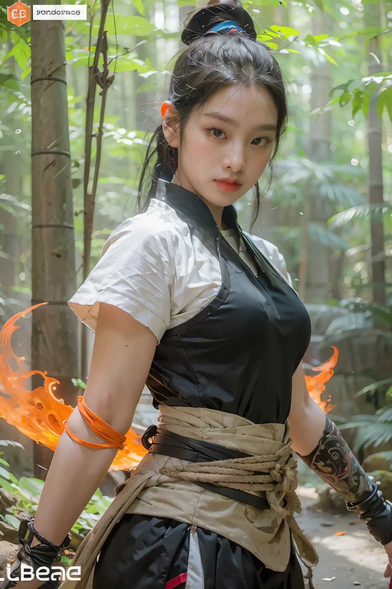 bamboo forest background，A look of determination，colorful vivid octane render, cybernetic and highly detailed, loba andrade from apex legends, created in unreal engine 5, made in unreal engine 5, trending on unreal engine 5, Antique portraits, Martial arts fantasy style 8k octane rendering, rendered in unreal 5, rendered in high octane