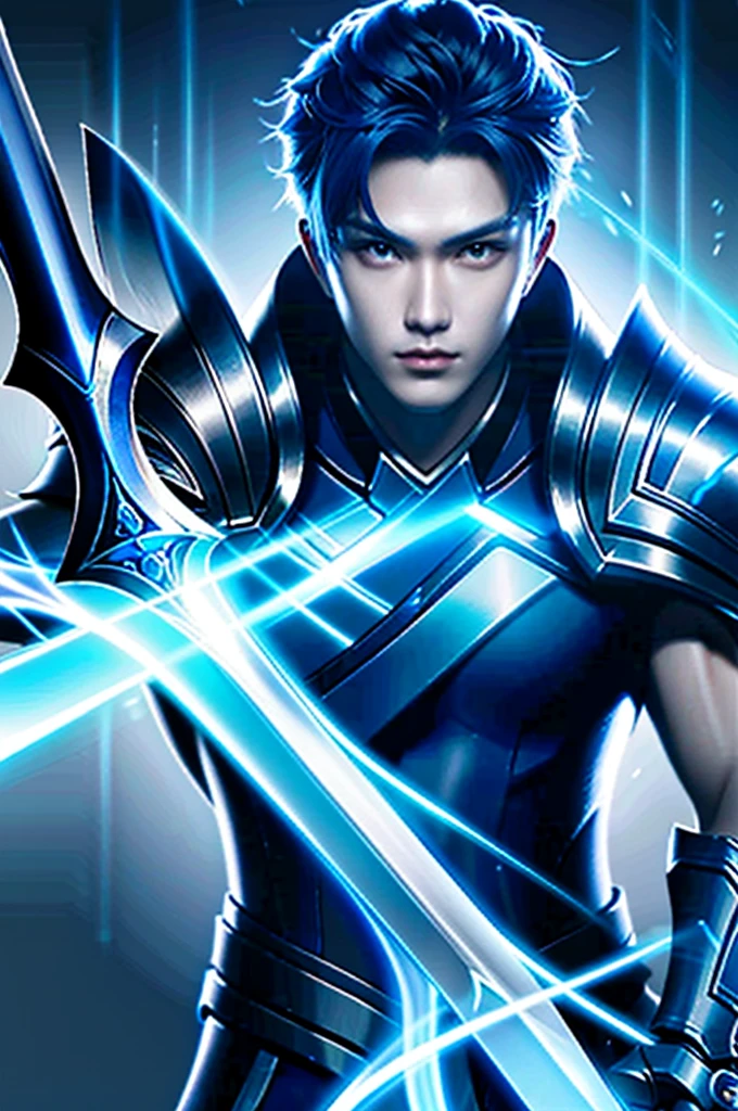 Close-up of a man holding a sword and a blue light, heise jinyao, Official Splash Art, Splash Art, wallpaper splash art promo art, Inspired by Huang Shen, character splash art, zhao yun, iconic character splash art, Extremely detailed Artgerm, by Yang J, mobile legends, G Liulian art style, Ashe