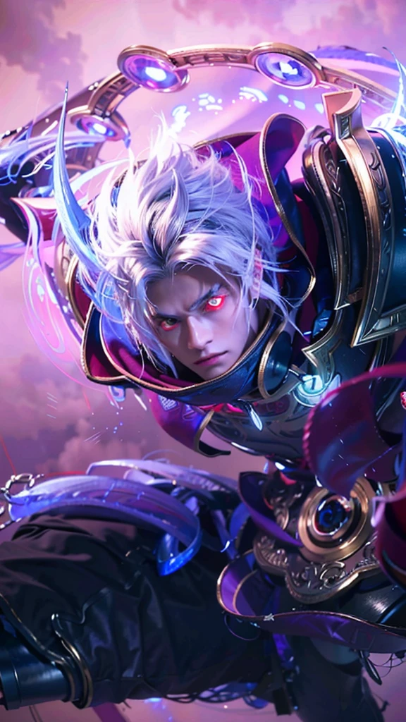 Best quality, masterpiece, detailed skin texture, detailed clothes texture, detailed face, super detail, 8k, intricate detail, 1 boy, The color doesn't change, Muscle guy, 1 guy, strong red eye glow (red eye:1.2), lots hair