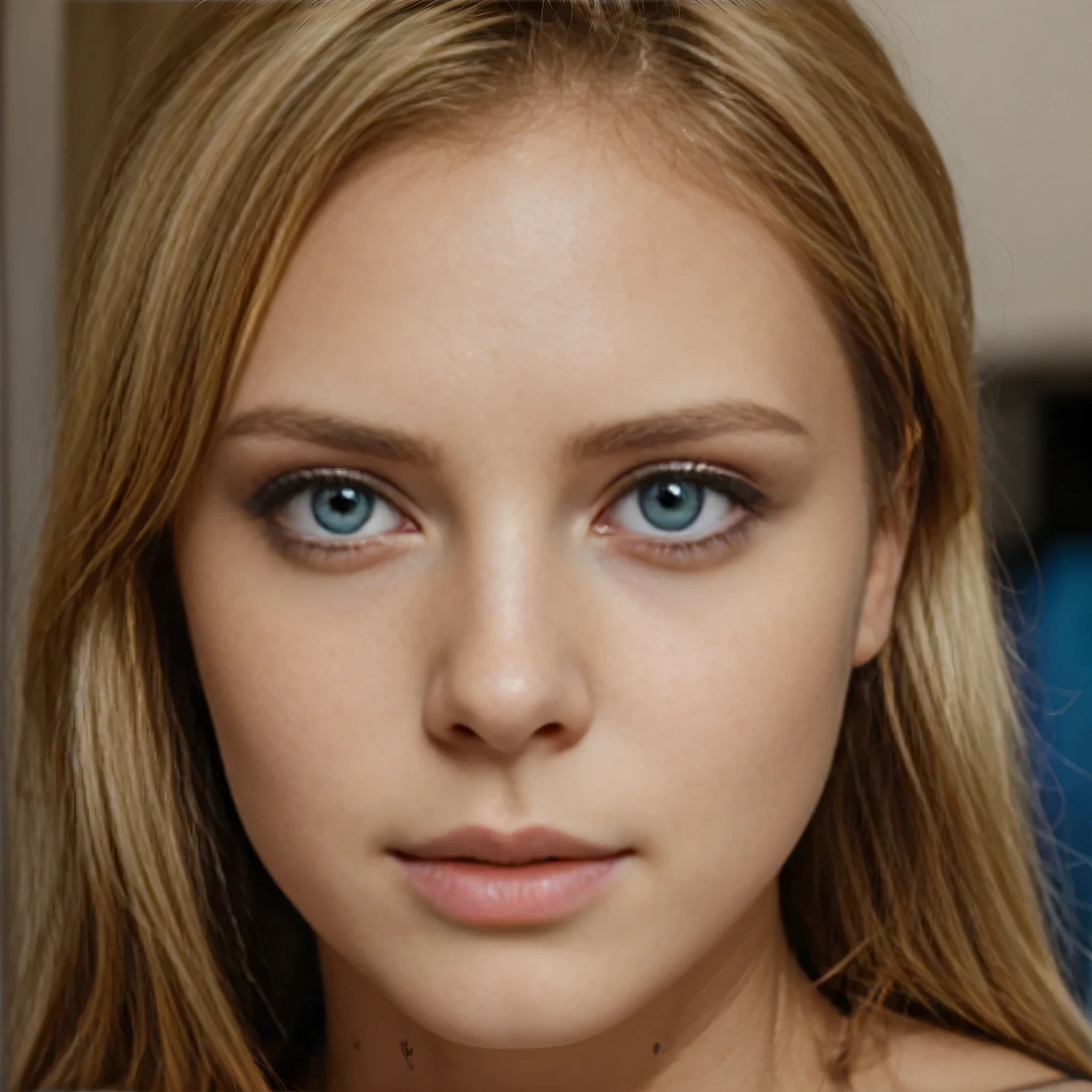 Blonde, yeux bleus, de face