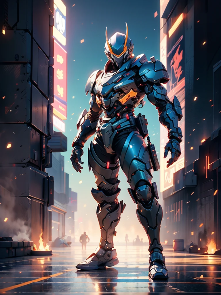 A super a high-tech biotech battle suit, standing on a rooftop, looking over the city, Japanese tokusatsu and American comic style, biometallic texture of the suit, sleek and shiny, dynamic, fast, natural light, cinematic, high quality, high resolution, high detail, sophisticated design, dramatic, high definition, ultra-detailed, ultra-fine painting, extremely delicate, creativity, Natural light, cinematic lighting, best shadow, masterpiece-anatomy-perfect