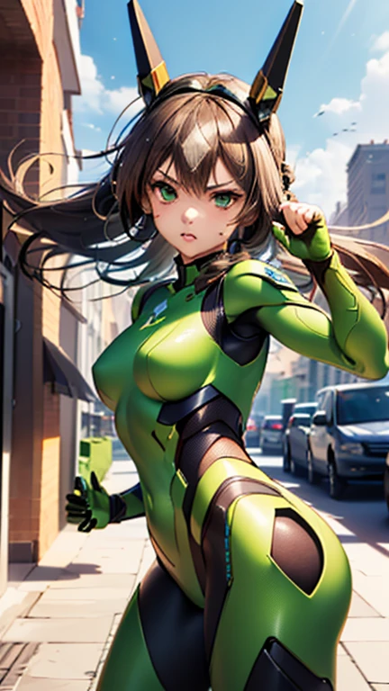 A girl is posing for a photo,pretty girl,Enchanting girl,Anime Girls,
(((One Girl,Baby Face,))),
Satono Diamond、(((Green Cybersuit:1.4),(Big green headgear:1.4),Green headband)), ((cyborg、Robot Girl、Assault rifle))、
(Hair blowing in the wind、Very long hair),(Small breasts),
BREAK
(Beautiful Hair,Shiny Hair),
(Expression of fine eyes,Beautiful and delicate eyes,Sparkling eyes,Eye Reflexes),
(double eyelid,Long eyelashes),
(Beautiful Nose,Thin Nose),
(Glossy lips,Beautiful Lips,Thick lips),
(Symmetrical facial features,Perfect Face),(((Detailed skin,Oily skin,Textured skin,Beautiful Skin))),
break
(Serious expression、Glaring),
((night、SF World、Ruined City, ruins)),((Sprinting、Fighting Pose、front view、Cowboy Shot:1.4)),
break
(((highest quality)),((masterpiece)),((Very detailed))),((High resolution),(8k),(16k,1080p),(Anime 2D Rendering)),(Anatomically correct),
((Realistic)), (The best CG),Highly detailed art,CG illustration,