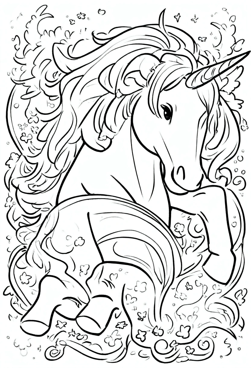unicorns ,coloring page for kids, no color, white background