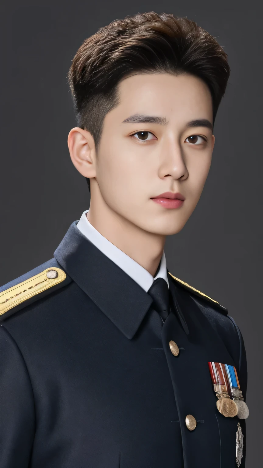 arafed man in a posing for a picture, Wearing Uniform,, cai xukun, Embroidered uniform guard, Wearing military uniform, yanjun chengt, Wearing full military uniform, officer, Unified background, Wearing a general\of,Close-up photos,White,