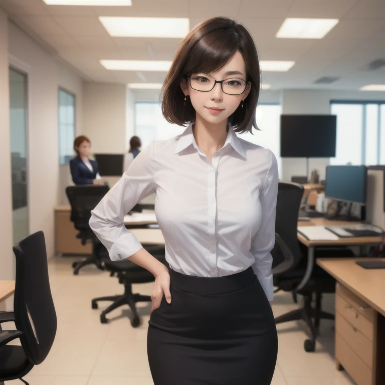Beautiful business woman in official dress, real person, detailed body, live action, glasses, skirt flipping, office lady
