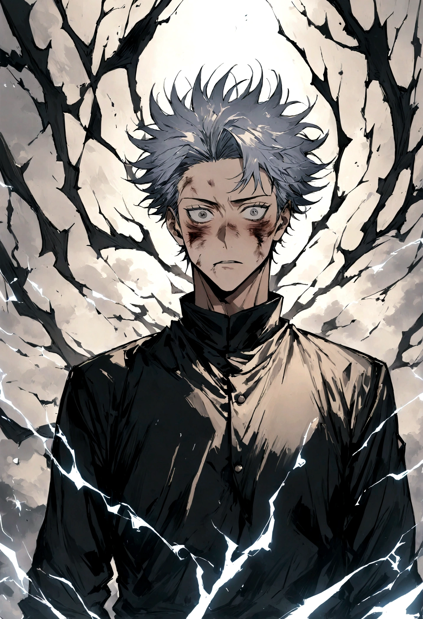 1 boy, Men&#39;s Center, Satoru gojou,Jujutsu Kaisen、Injury, electricity,, masterpiece, highest quality, so beautiful,、cool、、strongest、