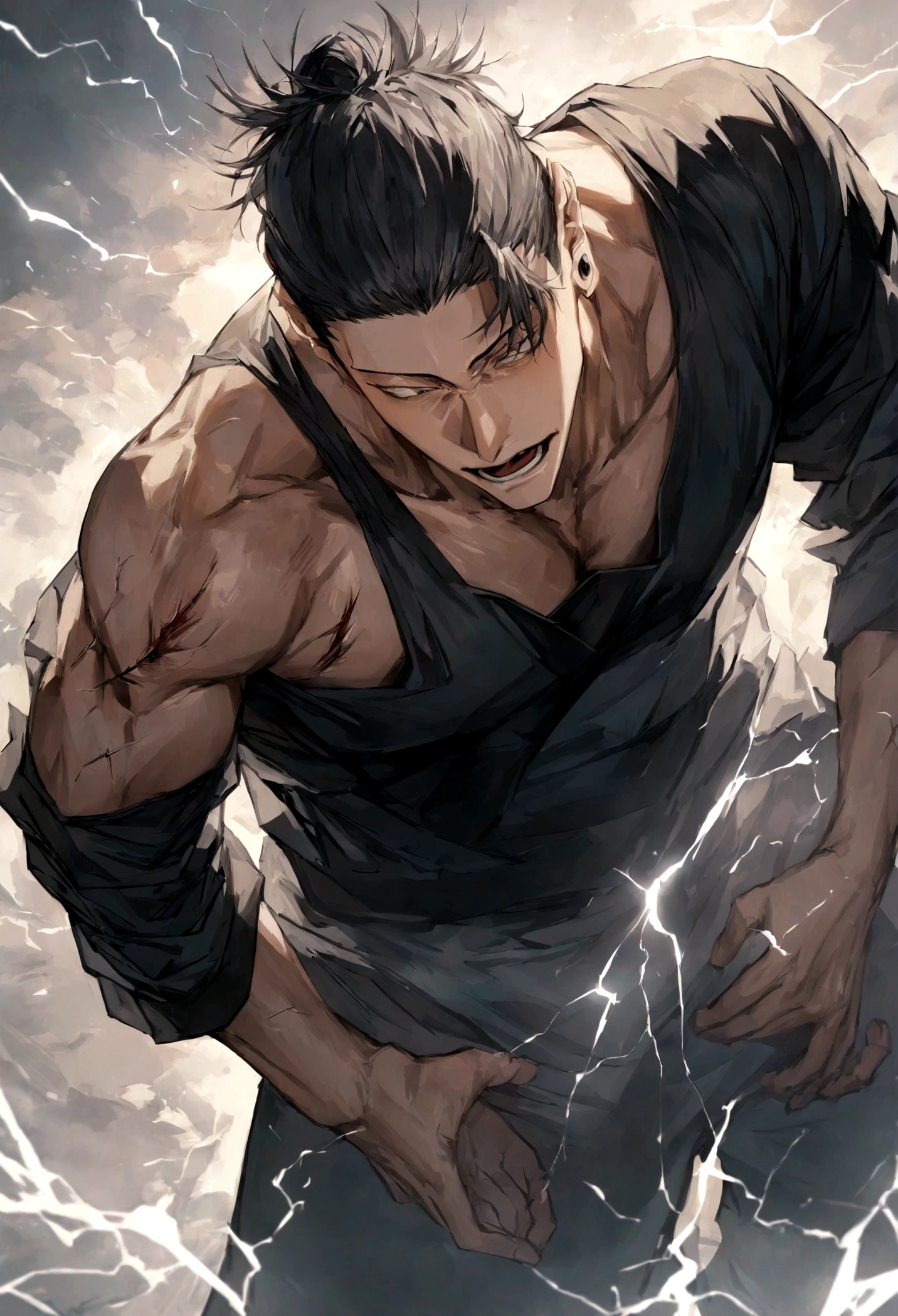 1 boy, Men&#39;s Center, Satoru gojou,Jujutsu Kaisen、Injury, electricity,, masterpiece, highest quality, so beautiful,、cool、、strongest、