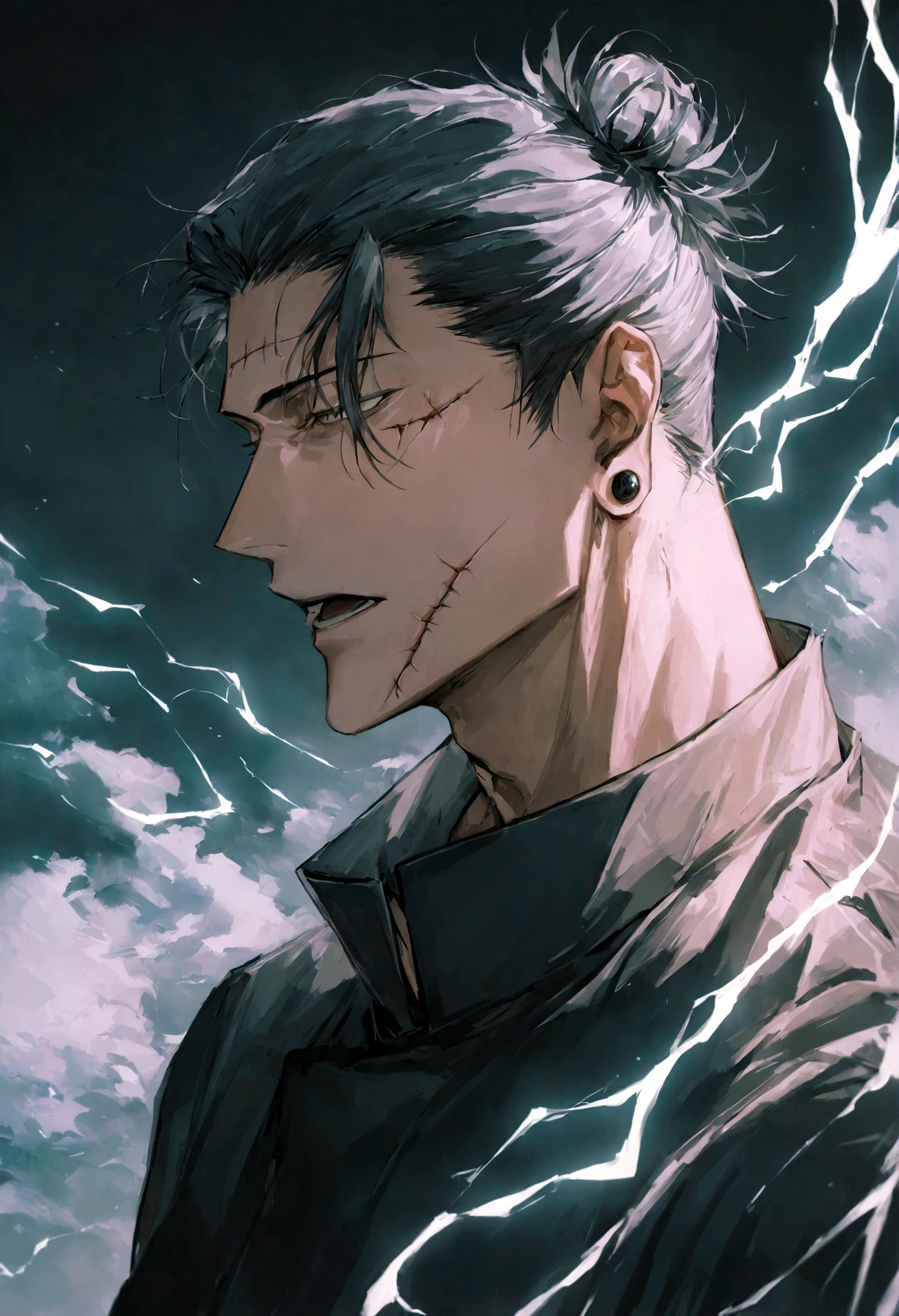 1 boy, Men&#39;s Center, Satoru gojou,Jujutsu Kaisen、Injury, electricity,, masterpiece, highest quality, so beautiful,、cool、、strongest、