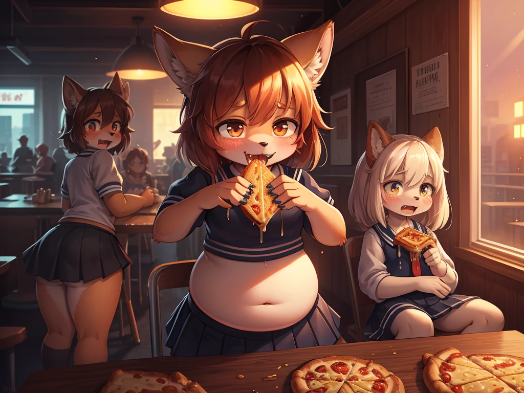 A ite humanoid miniaturth pale skin and long blonde hair and blue eyes and fluffy mouse ears and a fluffy blonde mouse tail and average breasts is laying on a giant plate of nachos with nacho cheese being poured over her naked body.