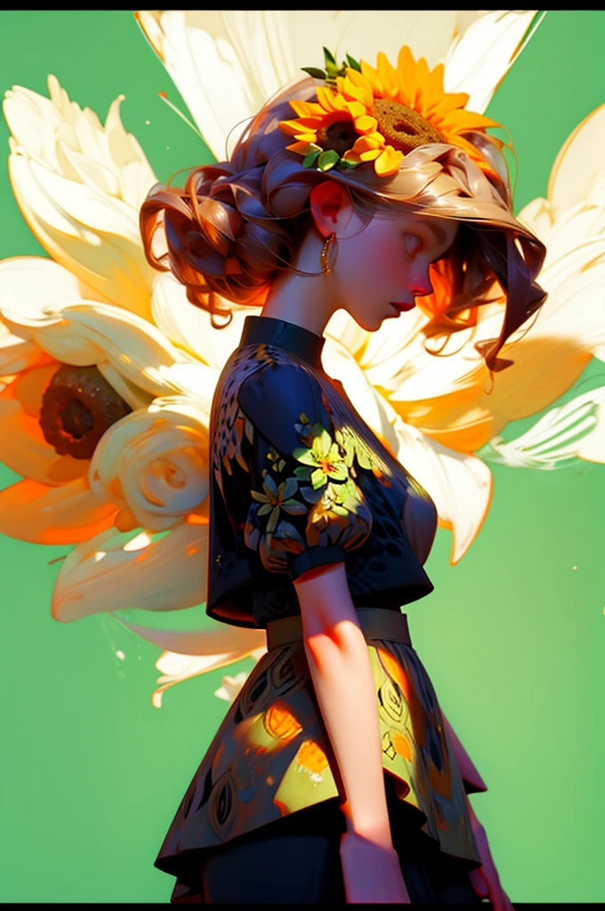 flower, flower飾り, one piece, Wind, from side, illustration, Fantasy Art, 8K, highest quality, Beautiful expression, (sunflower:1.4), (flower畑:1.2), (masterpiece:1.1)																