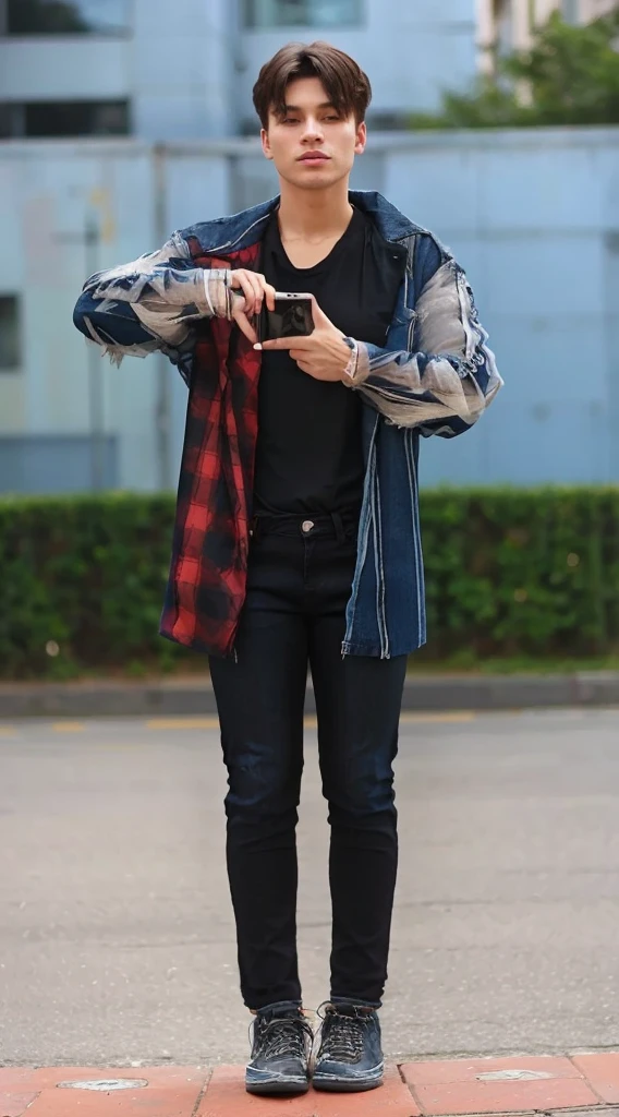 Sheer cut denim jacket stylish look