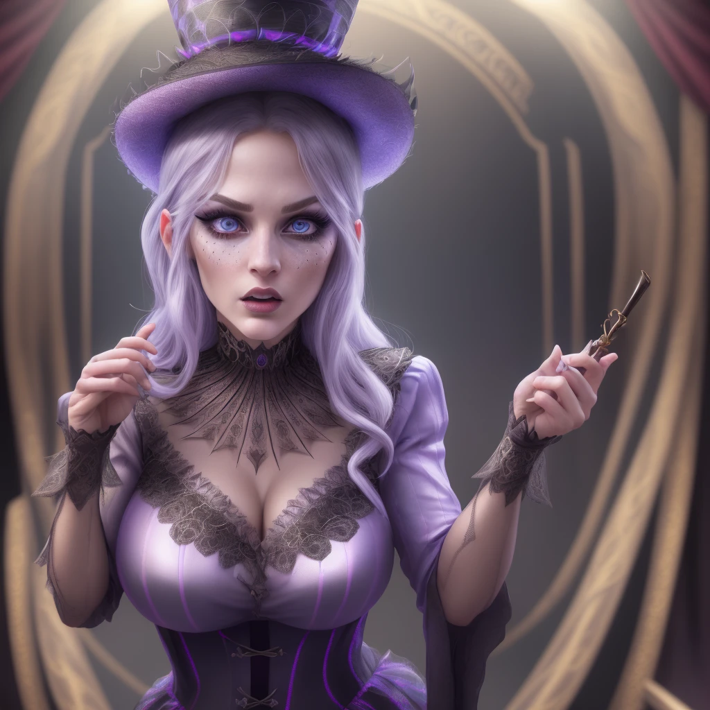 a female magician, detailed face, beautiful detailed eyes, beautiful detailed lips, extremely detailed face, long eyelashes, shocked expression, embarrassed expression, clothes being sucked into magic hat, huge audience, stage, magic act, high quality, 8k, realistic, photorealistic, ultra-detailed, masterpiece, professional, vivid colors, studio lighting, physically-based rendering
