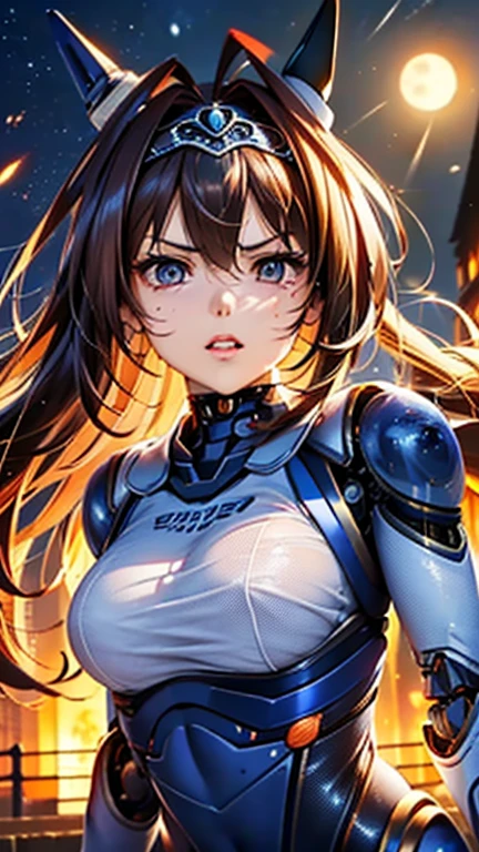 A girl is posing for a photo,pretty girl,Enchanting girl,Anime Girls,
(((One Girl,Baby Face,16 years old))),

Daiwa Scarlet(umamusume)、(((Blue Cyber Suit:1.4),(Large blue headgear:1.4),Blue headband)), ((cyborg、Robot Girl:1.4))、
(Hair blowing in the wind、Very long hair),
BREAK 

(Beautiful Hair,Shiny Hair),
(Expression of fine eyes,Beautiful and delicate eyes,Sparkling eyes,Eye Reflexes),
(double eyelid,Long eyelashes),
(Beautiful Nose,Thin Nose),
(Glossy lips,Beautiful Lips,Thick lips),
(Symmetrical facial features,Perfect Face),(((Detailed skin,Oily skin,Textured skin,Beautiful Skin))),
break 

(Serious expression、Glaring),
 ((night、full moon、SF World、Ruined City:1.4, ruins:1.4)),((punch:1.4、Look ahead、Upper Body Shot:1.4)),
break 

(((highest quality)),((masterpiece)),((Very detailed))),((High resolution),(8k),(16k,1080p),(Anime 2D Rendering)),(Anatomically correct),
((Realistic)), (The best CG),Highly detailed art,CG illustration,
