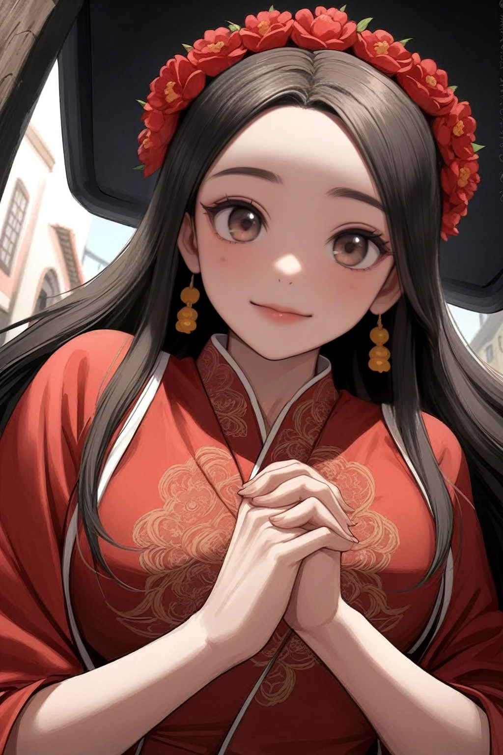 ((Women of Uma Pessoa)), rosto bonito,rir timidamente,((piscar:1.7)),Rindo com a boca aberta,ficar vermelho brilhante,bright pink lips,noite,Shrine festival scaros,((fundo de estilo anime)),Obra de arte, mais alta qualidade, so cute, Mais recente, detalhes complexos, (Unhas compridas rosa),Gerado por IA, Complex,high resolution, mais alta qualidade, super alta qualidade,Imagens 3D、Veja seus espectadores、Imagens 3D,Uma pessoa,longos cabelos brancos,rabo de cavalo alto,olhos azuis,Mulher de anime posando para uma foto, [[fine grain、olhos coloridos、olhos brilhantes:1.15]],(Aperte os olhos:1.1),a hyperrealista , hyperrealista , realista,Mulher anime com cabelos longos e brancos, arte cg de anime suave, Uma mulher em um quimono colorido com bordado dourado, (quimono preto),red floral pattern,Enfeite de cabelo de flor longa,brincos grandes,(seios grandes:1.1),corpo maduro,caro,bunda grande,detalhes finos,Cintura apertada,abdominal muscles,(close do rosto:1.5),Incline seu rosto,Shooting from an angle,In the trunk、Hold your hands together,