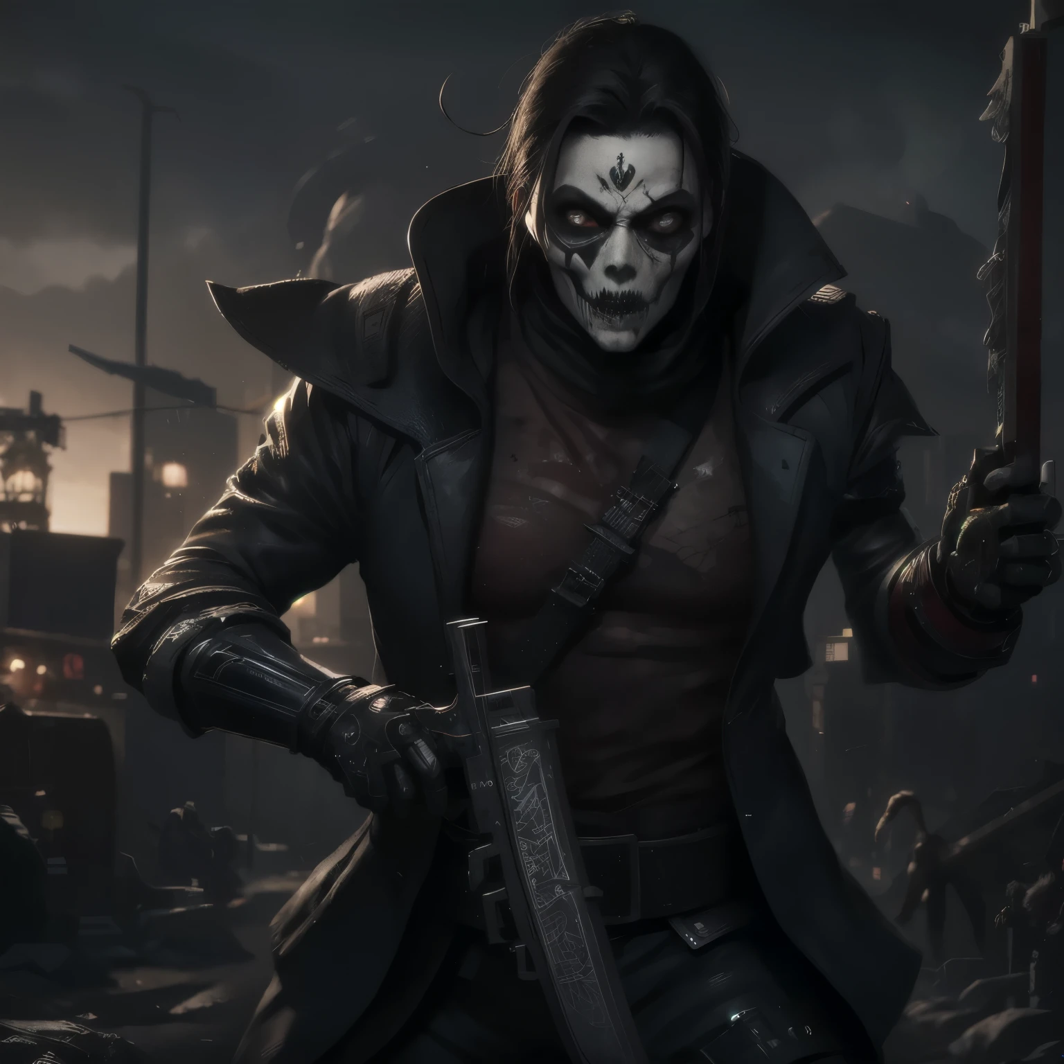 Jogo samurai cyberpunk de mascara de caveira