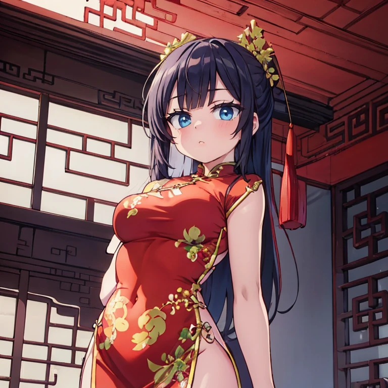 high resolution, mulher adulta , good lighting, despicable, , (sem nudez), (((Chinese Dress))), (()), ((())), (cinta-liga), just abdomen, (), , rosto fofo, EU'estou envergonhado e corado, humilhante, ((Turn around and look back)), ((Transparente))()(Costas em T)(a large amount is in the body,)