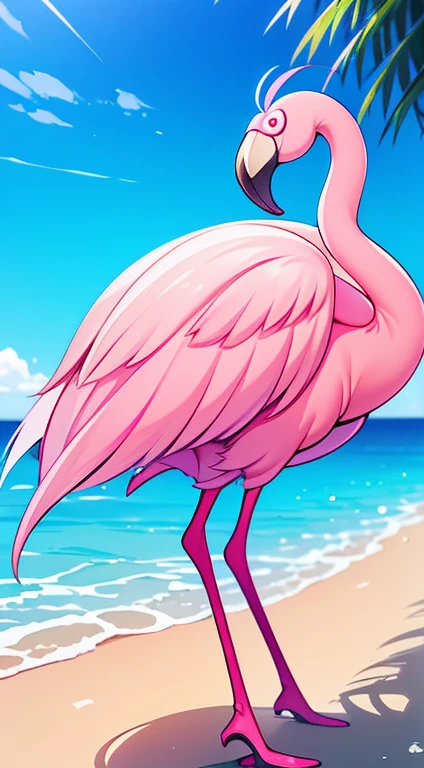((mesa, da mais alta qualidade, superdefinição, High definition)), Sozinho, garota linda, olhos brilhantes, olhos perfeitos, 16 anos, Peacock blue wall、Plano de fundo com, in a pink Flamingo swimsuit、