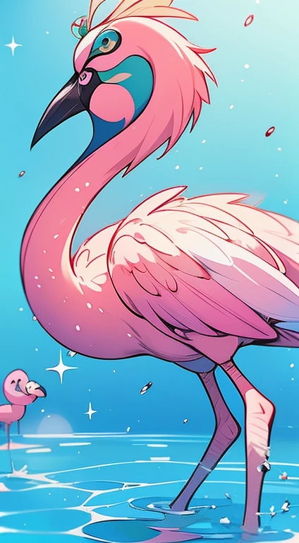 ((mesa, da mais alta qualidade, superdefinição, High definition)), Sozinho, garota linda, olhos brilhantes, olhos perfeitos, , Peacock blue wall、Plano de fundo com, in a pink Flamingo swimsuit、