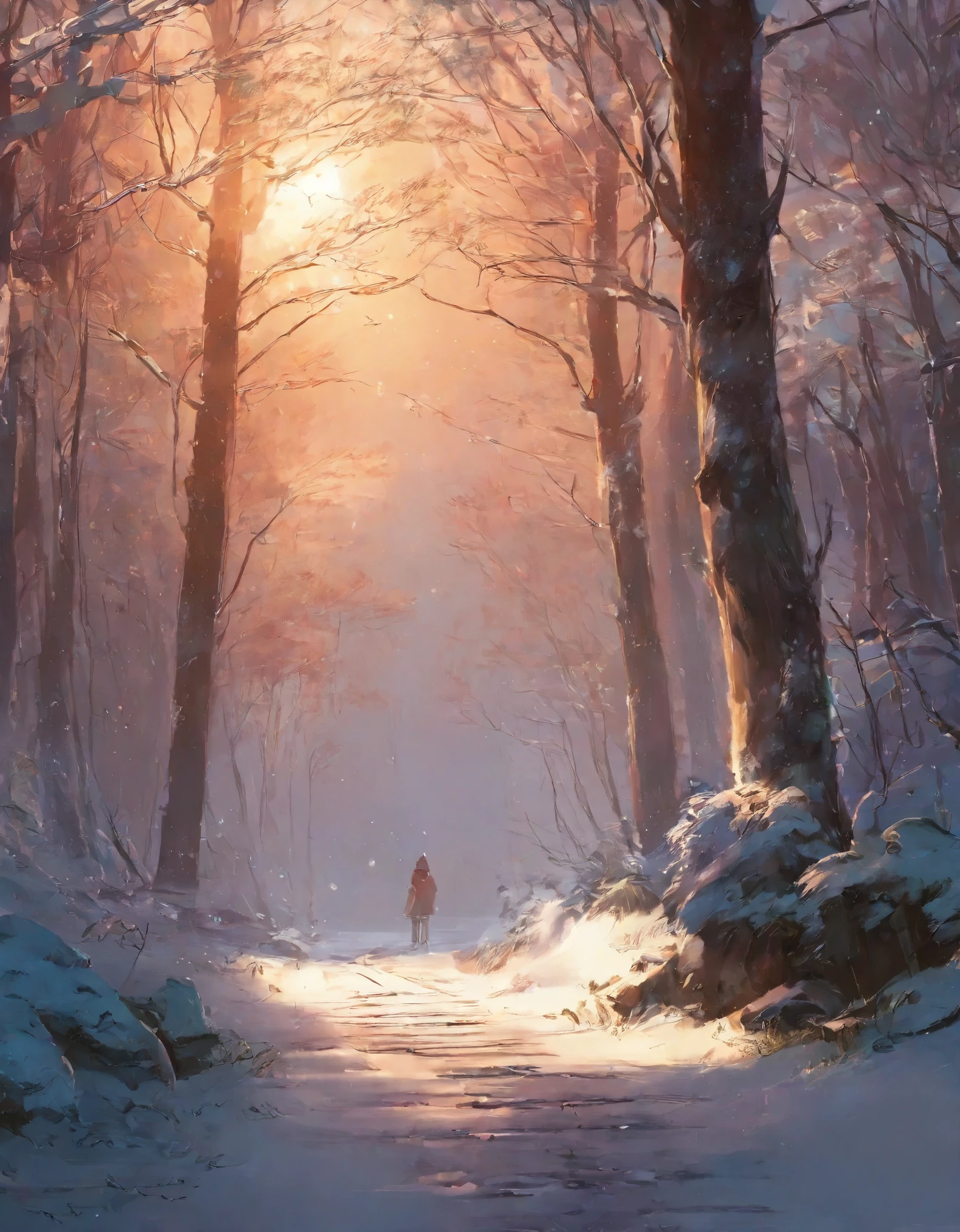  a snowy path in the woods, snowy. by makoto shinkai, ross tran. scenic background, beautiful anime scene, by sylvain sarrailh, winter concept art, beautiful anime scenery, beautiful concept art, anime nature, anime nature wallpap, snow forest, environment art, cold colors. insanely detailed
