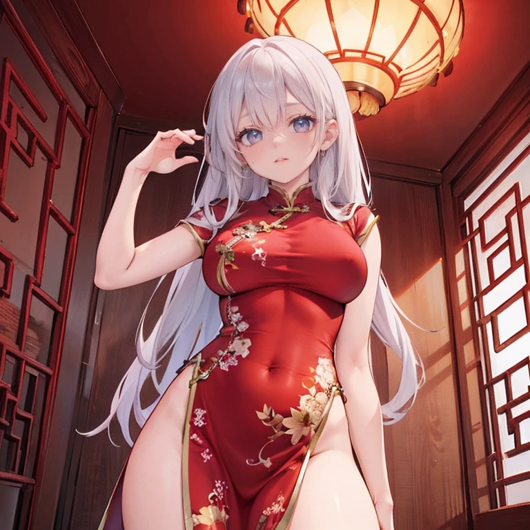 high resolution, mulher adulta , good lighting, despicable, , (sem nudez), (((Chinese Dress))), (()), ((())), (cinta-liga), just abdomen, (), , rosto fofo, EU'estou envergonhado e corado, humilhante, ((Turn around and look back)), ((Transparente))()(Costas em T)(a large amount is in the body,)