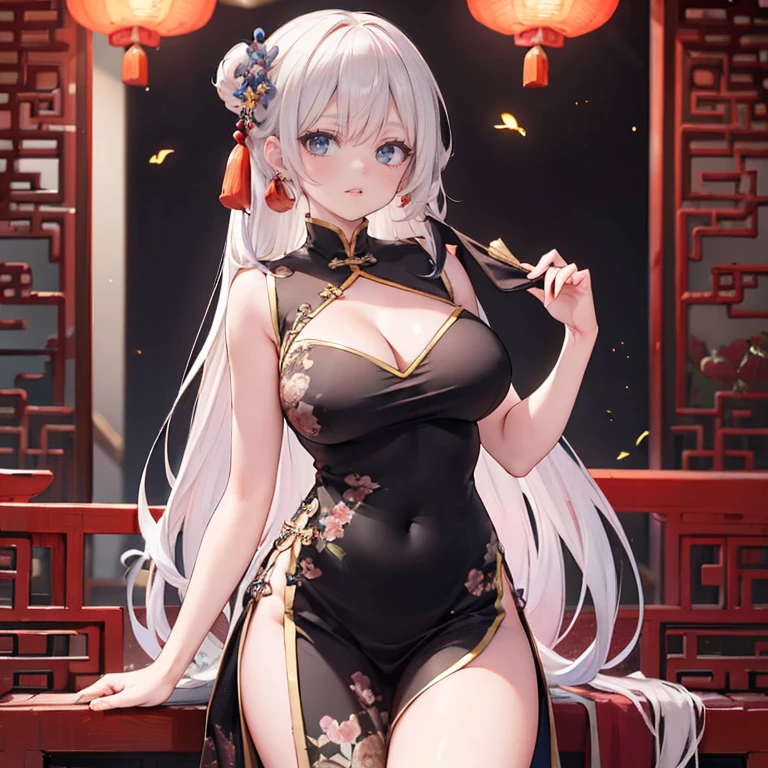 high resolution, mulher adulta , good lighting, despicable, , (sem nudez), (((Chinese Dress))), (()), ((())), (cinta-liga), just abdomen, (), , rosto fofo, EU'estou envergonhado e corado, humilhante, ((Turn around and look back)), ((Transparente))()(Costas em T)(a large amount is in the body,)