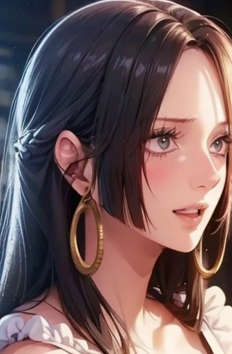 best quality, masterpiece, highly detailed,1girl, Boa Hancock, , (masterpiece:1.5), Detailed Photo, Smiling, Sexy, (8K, Best Quality: 1.4), (1girl), Beautiful Face, (anime realistic Face), (Black Hair, long Hair: 1.3), Beautiful Hairstyle, Realistic eyes, beautiful detail eyes, (white skin), beautiful skin, absurd, attractive, ultra high resolution, ultra realistic, high definition, golden ratio, (sexually aroused:1.5), Pinkish white skin, cool white light, sexy pose, Beautiful , white background, pink soft white light, Wear a black bodycon dress, (messy hair:1.5),
