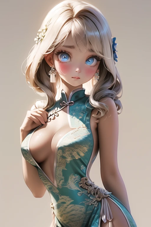 Chest curtain, China dress, Nipples are visible,(highest quality:1.0), (8k wallpaper:1.0), Very delicate and beautiful, (Beautifully detailed face:1.0), (detailed Deep Eyes), Symmetrical breasts, Deep Eyes, vapor, Shiny skin,
