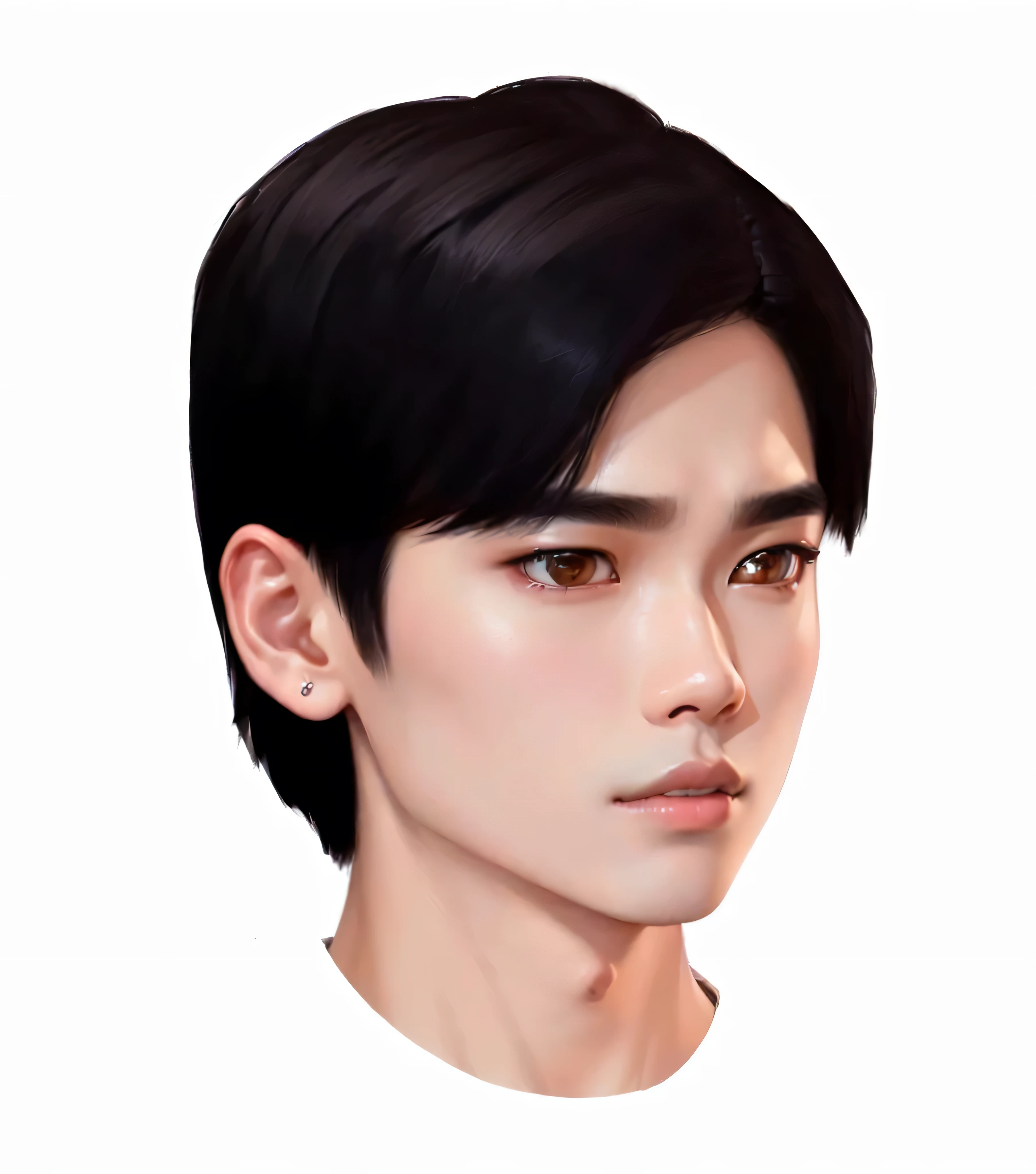 a close up of a person with a short hair and a black shirt, detailed face of a asian boy, portrait of kpop idol, kim doyoung, realism artstyle, cartoon digital painting, digital art portrait, portrait of jossi of blackpink, south east asian with round face, handsome stunning realistic, jinyoung shin, handsome young man face, digital matt painting
