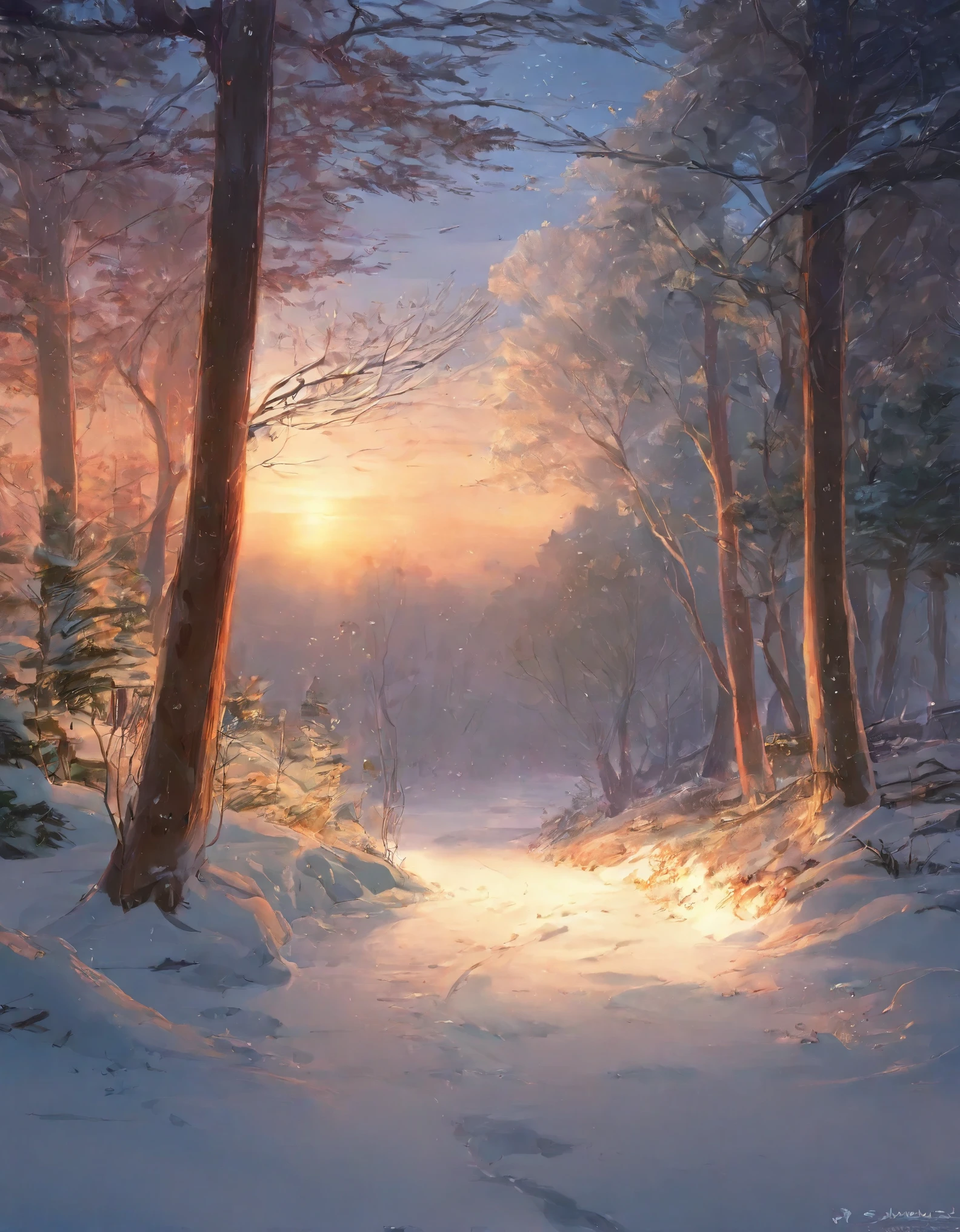 a snowy path in the woods, snowy. by makoto shinkai, ross tran. scenic background, beautiful anime scene, by sylvain sarrailh, winter concept art, beautiful anime scenery, beautiful concept art, anime nature, anime nature wallpap, snow forest, environment art, cold colors. insanely detailed