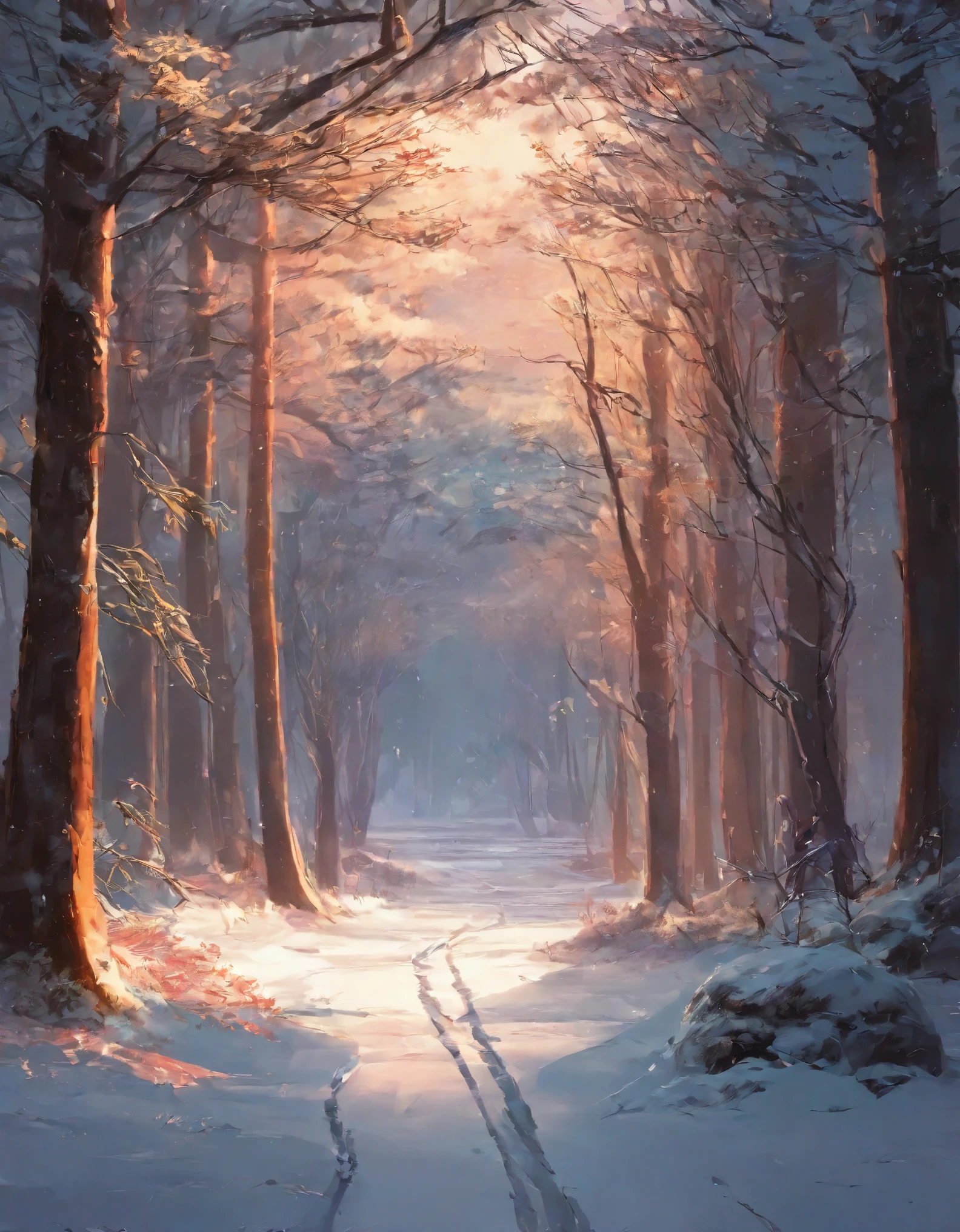  a snowy path in the woods, snowy. by makoto shinkai, ross tran. scenic background, beautiful anime scene, by sylvain sarrailh, winter concept art, beautiful anime scenery, beautiful concept art, anime nature, anime nature wallpap, snow forest, environment art, cold colors. insanely detailed