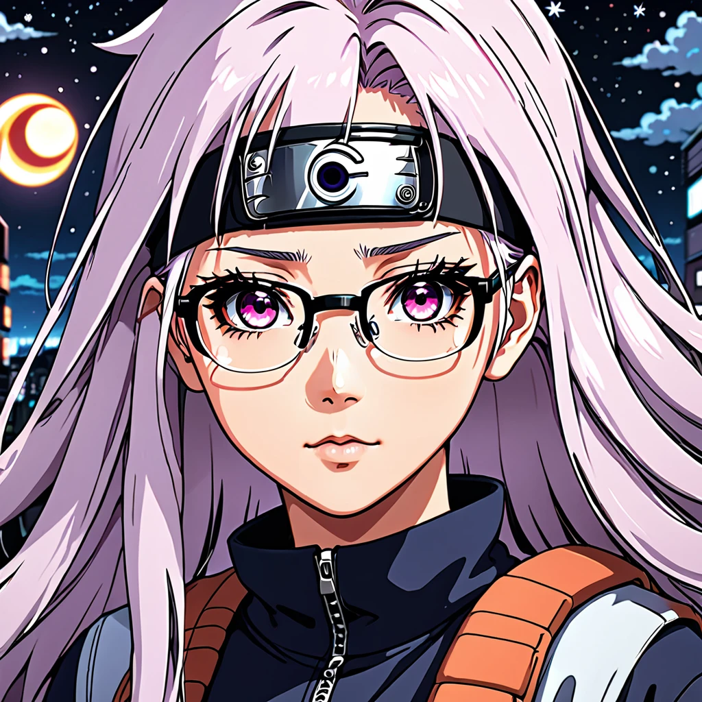 anime girl with glasses and long hair, anime visual of a cute girl, anime style. 8k, pin on anime, anime vibes, anime style 4 k, anime moe artstyle, anime aesthetic, anime girl desktop background, anime visuals, anime girl with real hair, ethereal anime, anime girl with long hair, beautiful anime portrait , anime , naruto, naruto anime, sharingan background, night time, dark , sharingan , wearing naruto headband  