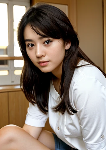 23 years old、girl、I'm waiting for a small mug、Look down、background:Cafe