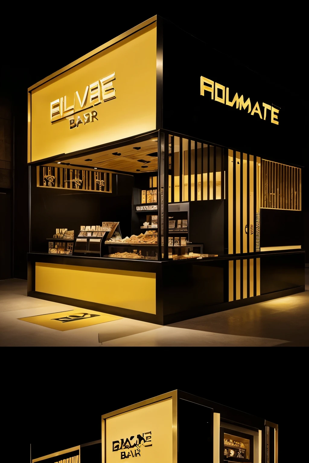 Create a logo for a delivery snack bar company with a predominance of gold and black colors. The logo must convey modernity and sophistication