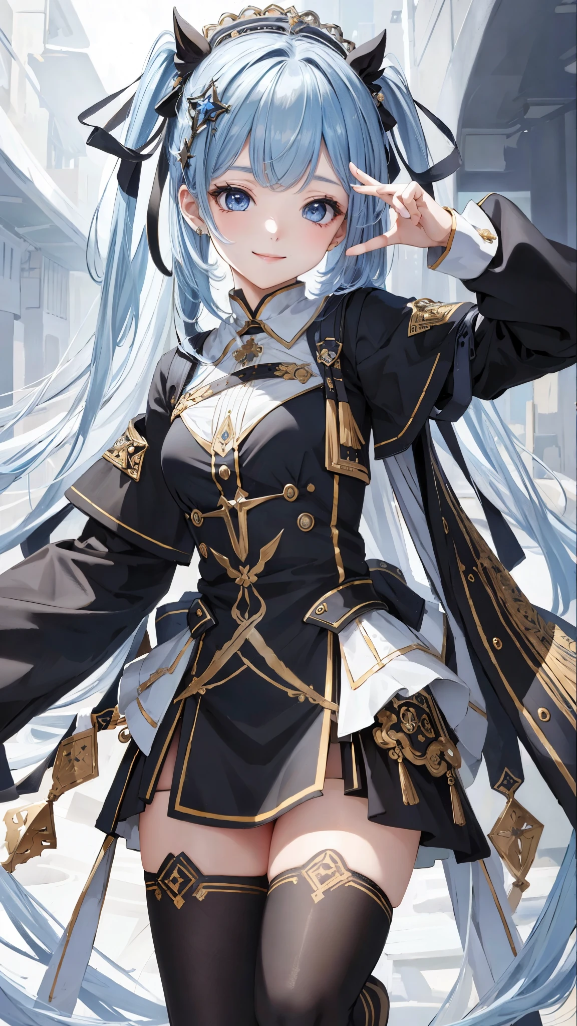 masterpiece、top-quality、The ultra -The high-definition、hight resolution、Transcendent Technique Illustration、perfect anatomia、8K、a beauty girl、a smile、Uniforms、Cute hairstyles、pretty pose、Anatomically correct limbs