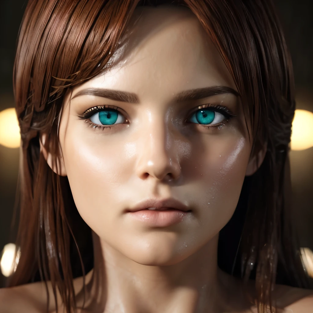 face, close-up. short, Red hair, green eyes, wet, open mouth, drool sex 15 years old. ((elegance. Photorealism. Unreal engine. 3D model. Ultra high quality textures. high detail. Resolution 8K))